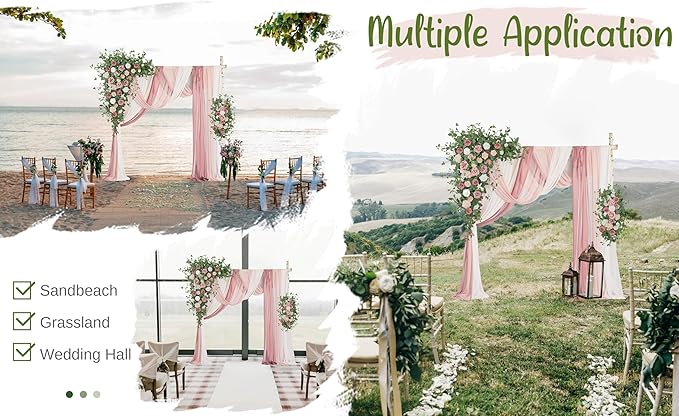Wedding Arch Flowers with Drapes Kit (Pack of 5) - 2pcs Artificial Dusty Rose Deluxe Swag with 3pcs Hanging Sheer Drapes for Wedding Ceremony Arbor Reception Backdrop Rose Floral Decoration