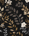 Vintage Wallpaper Peel and Stick Black Floral Wall paper 17.5'' x 393'' Gold Leaf Contact Paper Waterproof Self Adhesive Removable Modern Boho Walls Murals for Bedroom Cabinets Kitchen Locker Drawer