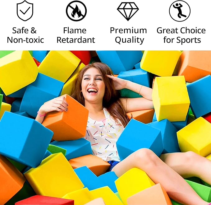Foam Cubes 72 pcs, 5.9"x5.9"x5.9" Colorful Flame Retardant Foam Pit Blocks Premium Quality Foam Pit Cubes for Trampoline Arenas, Gymnastics, Parkour Courses, Skateboard Parks, Playground(5 Colors)