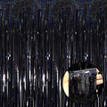 4 Pack Black Tinsel Foil Fringe Curtain Backdrop, 3.28Ft x 8.2Ft Metallic Streamers for Photo Booth Props Wedding Bridal Shower Bachelorette Birthday Halloween Christmas Party Decoration
