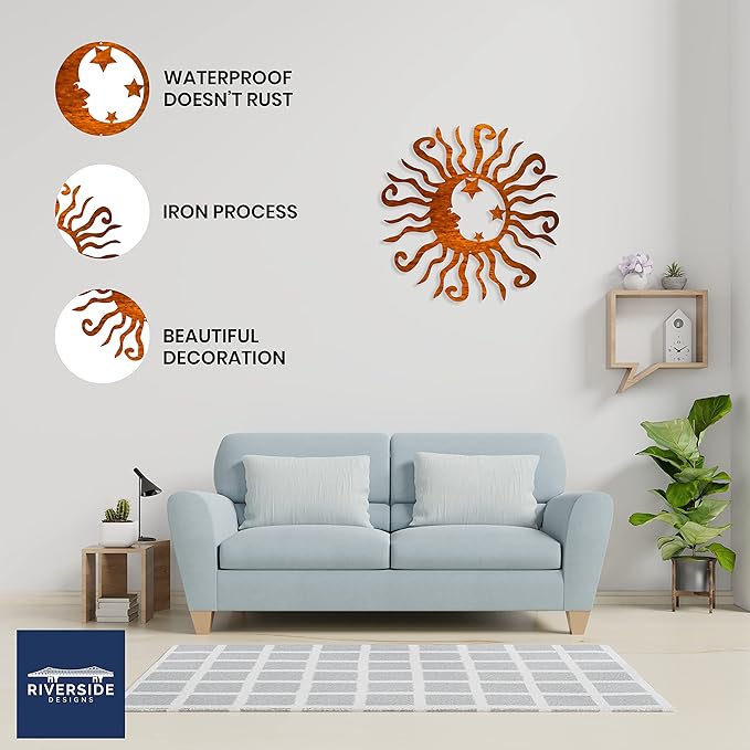 Riverside Designs Wacky Solar Moon Metal Wall Art Steel Outdoor Decor | Heavy-Duty and Waterproof | Made in USA (Copper, 18L x 18W)