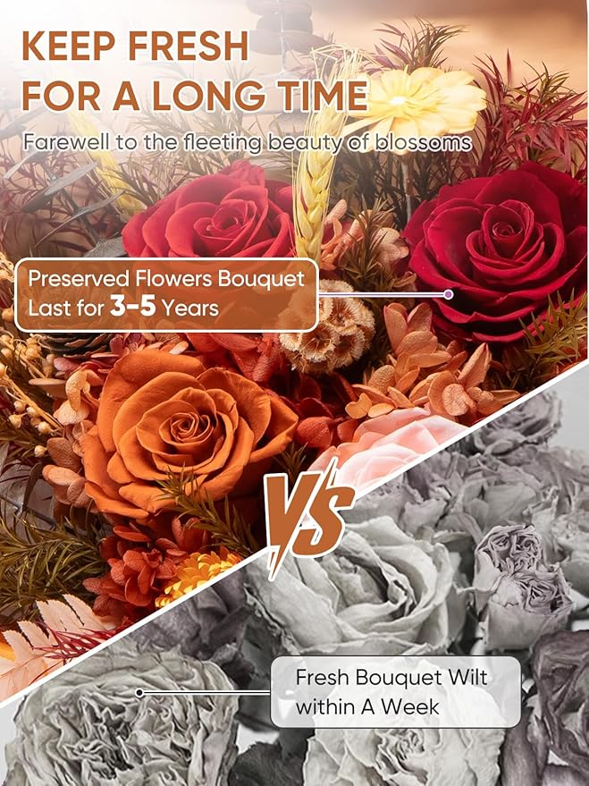 Flowers for Delivery Preserved Flower Fresh Bouquet Forever Fall Flowers Birthday Gifts for Women Mom Anniversary Real Rose Gifts for Grandma Sister Wife from Daughter Fall Home Wedding Decor