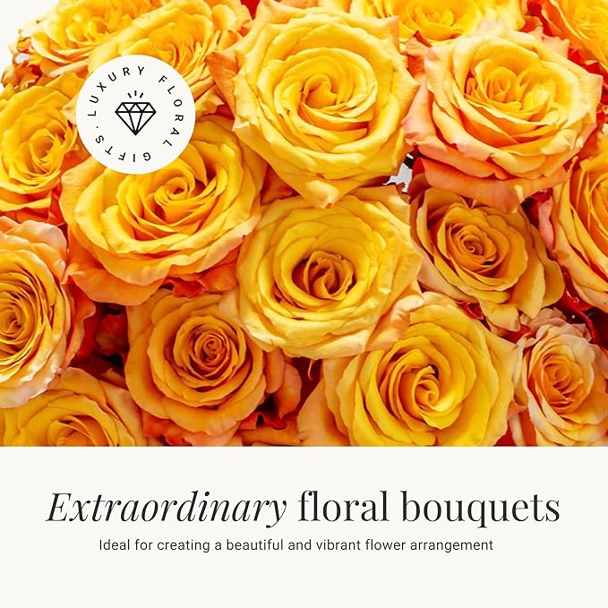 BloomsyBox - Yellow/Orange Roses -24 Long Stems, Hand-Tied in Eco-friendly, Vase Not Included, Fresh Flowers for Delivery – Gift for Birthday, Anniversary, Get Well, Congratulations, Wedding
