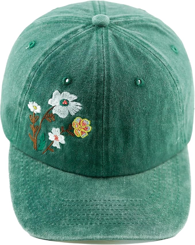 Embroidery Golden Blooms Washed Plain Baseball Cap,Retro Adjustable Dad Hats Gift for Men/Women,Unstructured