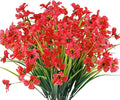 12 Bundles Artificial Flowers Outdoor UV Resistant Fake Flowers No Fade Faux Plants Garden Porch Window Box Decorating (Deep Red)