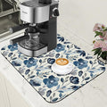 Blue Flowers Dish Drying Mat for Kitchen Counter Coffee Mat Hide Stain Absorbent Dish Drainer Rack Pad with Non-Slip Rubber Backed Espresso Machine Coffee Bar Accessories 11.8 x 19.7 Inch