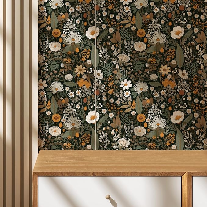 Peel & Stick Wallpaper: Floral Bedroom Wallpaper 17.71x118.1Inch Vintage Boho Wild Flower Daisy Removable Watercolor Multicolor