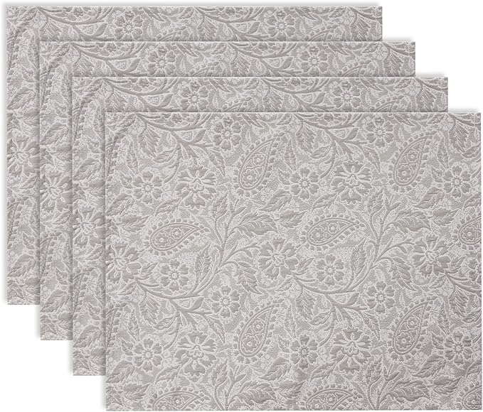 HEAVYWOOD Boho Placemats Set of 4 Cloth Floral Place Mats Paisley Botanical Table Mats for Kitchen Dinning Farmhouse Rustic Washable Tablemats 14x18 Inch (Greyish, 4)