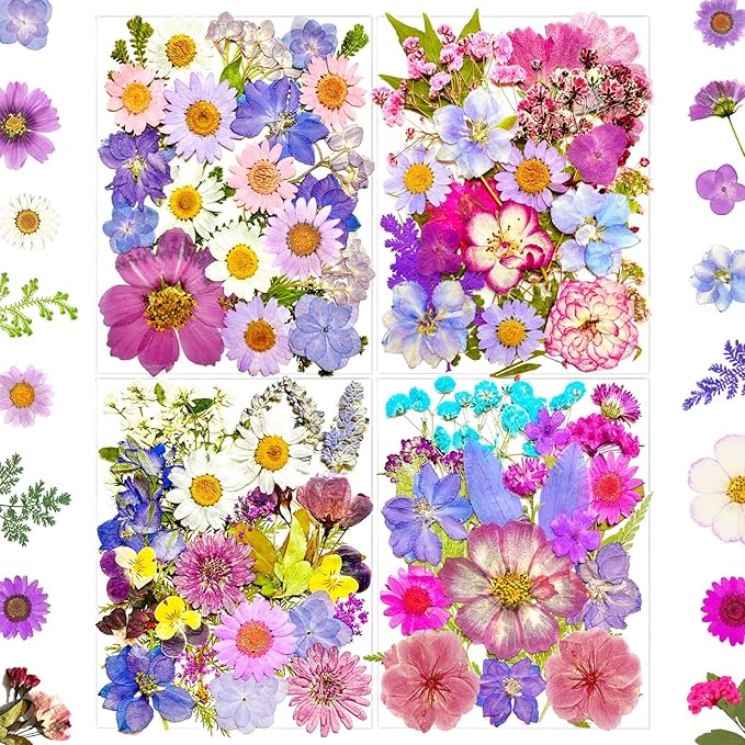 91Pcs Purple Pressed Dried Flowers for Resin Molds, Assorted Real Natural Bulk Dry Floral Leaves for DIY Art Crafts, Epoxy Jewelry, Candle, Soap Making, Nails Decors Gifts