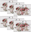 Rose Flower Placemats Set of 6 Farmhouse Peony Floral Table Mats Washable Place mats for Home Party Indoor Kitchen Dining Table Decoration 12x18 Inch