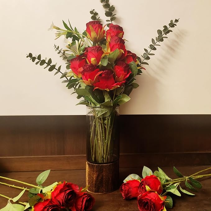 Artificial Roses 50 Pcs - Lifelike Single Stem Fake Roses with Natural Petal Texture,Fade-Resistant Silk Flowers for Wedding Decor,Home Vase Arrangements,Party Centerpieces(50, Red)