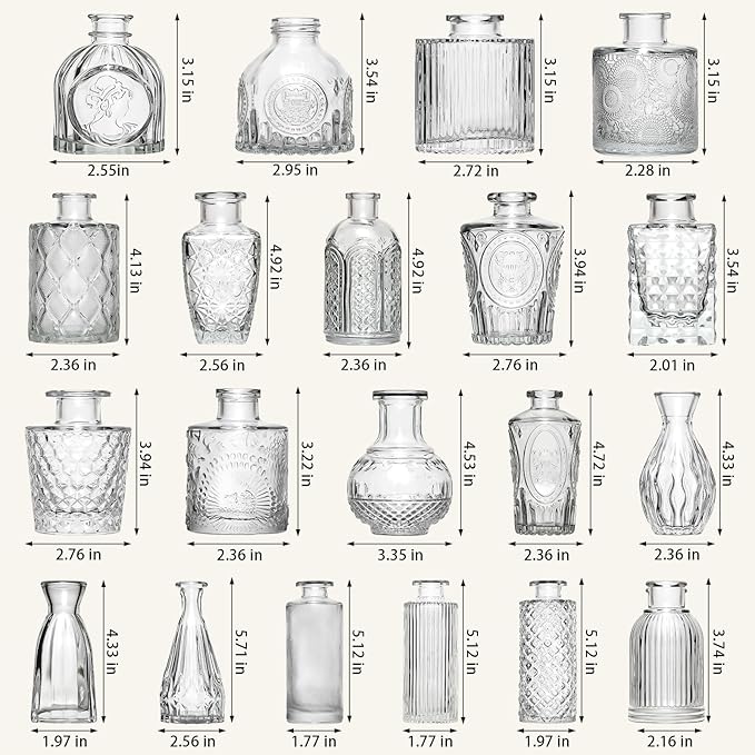 Aheroi 32 Pcs Bud Vase Set, Clear Vases for Centerpieces, Cute Glass Bud Vases Small Vases for Flowers, Mini Vase Flower Vase Set for Wedding Decorations, Room Office Table Decor