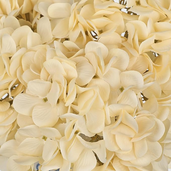 Hollyone Yellow Silk Hydrangea Artificial Flowers Heads 7.4inch Large Fake Hydrangea 4Pcs Full Faux Flowers with Stems for Wedding Party Table Centerpieces Flower Arrangement Home Decor