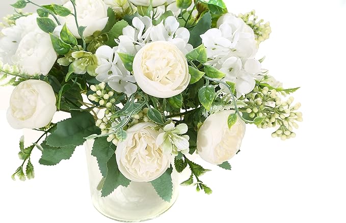 Artificial Flowers Fake Peony Silk Mini Plastic Bridal Flowers for DIY Wedding Bouquets Home Decorations 2 Packs(Cream)