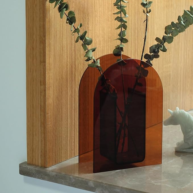 Acrylic Vase Modern Arch Shape Vase for Wedding Party Flowers Centerpieces Home Office Decor (Brown)
