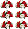 NUPTIO Pcs of 6 Fake Flower Ball Arrangement Bouquet,15 Heads Plastic Roses with Base, Suitable for Our Store's Wedding Centerpiece Flower Rack for Parties Valentine's Day Home Décor (Red & White)