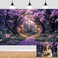 10X8ft Enchanted Forest Backdrop Fairy Tale Purple Wonderland Garden Tree House Floral Butterfly Photography Background for Kids Girl Baby Shower Birthday Party Decoration Banner Booth Props