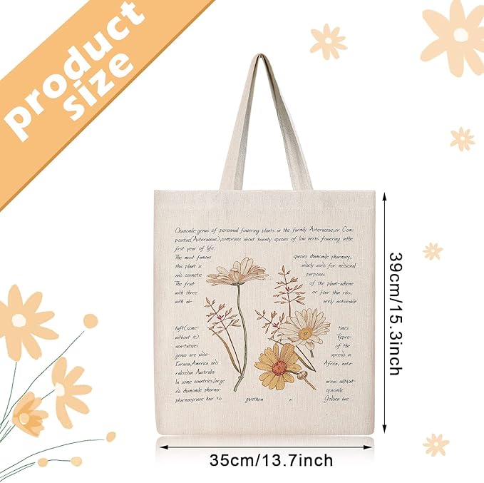 Saintrygo 4 Pieces Canvas Flowers Bible Tote Bag Gift Beautiful Floral Aesthetic Reusable Tote Bag Grocery School Book Lover Makeup Pocket for Girls Women Teacher(Flower)