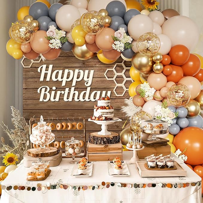 Dusty Orange Balloon Arch Kit, 152Pcs Dusty Orange Grey Pastel Orange Lemon Yellow White Sand Gold Confetti Balloons for Baby Bridal Shower Wedding Engagement Birthday Party Decorations