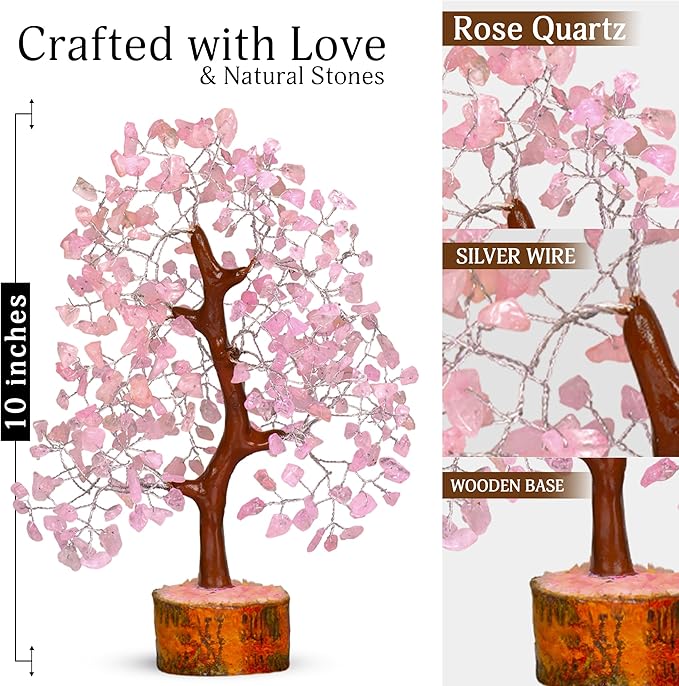 YATSKIA Rose Quartz Tree, Feng Shui Decor, Healing Crystal, Feng Shui Money Tree, Crystal Room Decor, 10-12 Inches