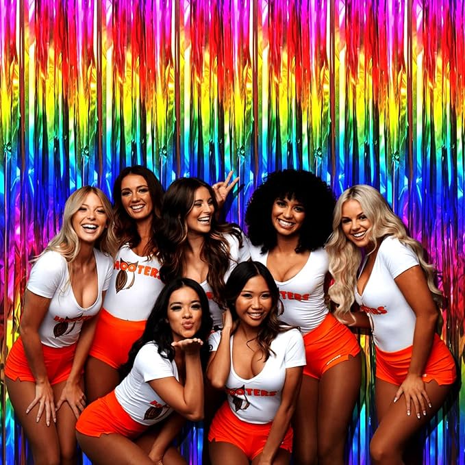 4 Pack Rainbow Tinsel Foil Fringe Curtain Backdrop, 3.28Ft x 8.2Ft Colorful Metallic Streamers for Photo Booth Props Wedding Bridal Shower Bachelorette Birthday Halloween Christmas Party Decoration