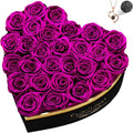 Preserved Roses Flowers for Delivery 27 Pcs, Forever Flores in Heart Box with Necklace, Eternal Rose Anniversary Birthday Gift for Women Wife Girlfriend, Rosas for Valentines Christmas, Purple