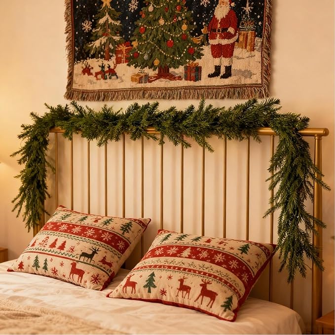 6FT Christmas Garland with Artificial Norfolk Pine - Christmas Decorations, Fall Decor, Mantle, Norfolk Greenery for Fireplace,Table,Window,Stairs,Mante,Holiday Indoor Outdoor Xmas Decor