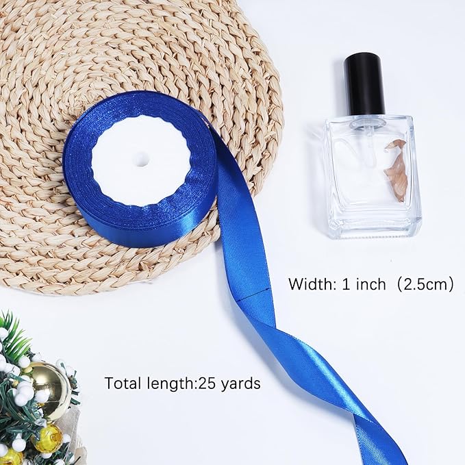 Royal Blue Ribbon for Gift Wrapping, 1 inch Polyester Satin Hair Ribbon for Flower Bouquet, Weeding Decoration, Baby Shower, Crafts Bows Fabric Christmas Ribbons 25 Yards