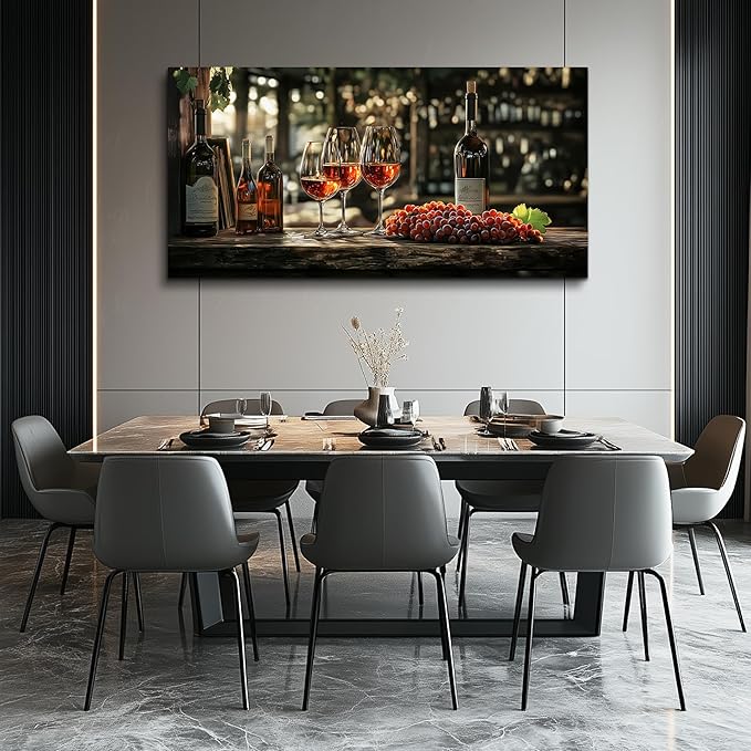 hyidecorart Wall Art For Kitchen Wall Decor For Living Room Wine Glass Wall Dining Room Painting Still Life Goblet Canvas Wall Pictures Sunrise Sunset Landscape Poster Bar Restaurant Decoration