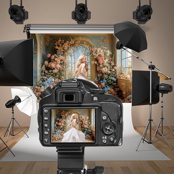 Baocicco 8x6.5ft Flower Wall Backdrop Photography European Style Oil Painting Floral Wedding Background Women Girls Lady Birthday Party Decorations Wedding Bridal Shower Banner Supplies Props Video