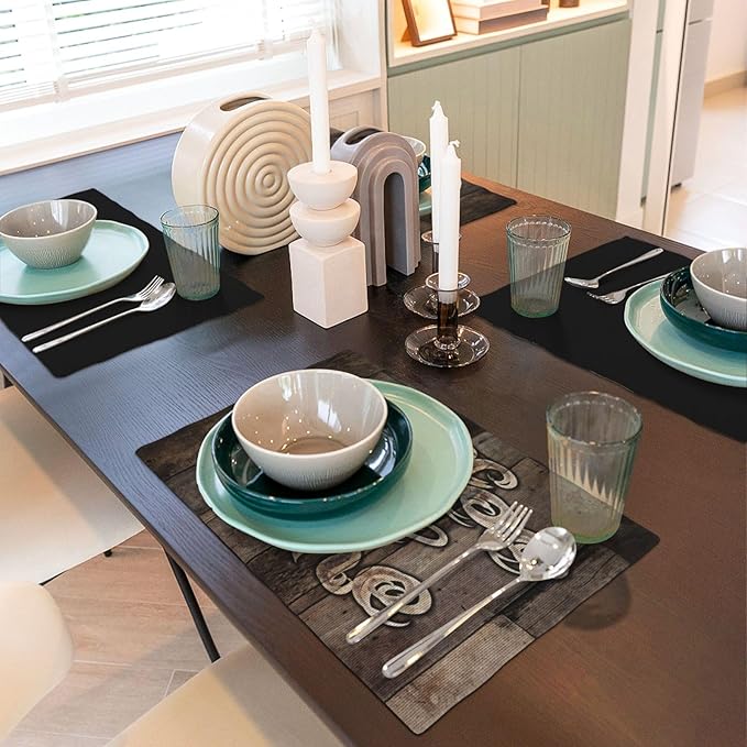 Coffee Place Mats Set of 4,Coffee Time Phrase with A Cup on A Wooden Grunge Background Kitchen Image Placemats for Dining Table 4 PCS, Cafe-1