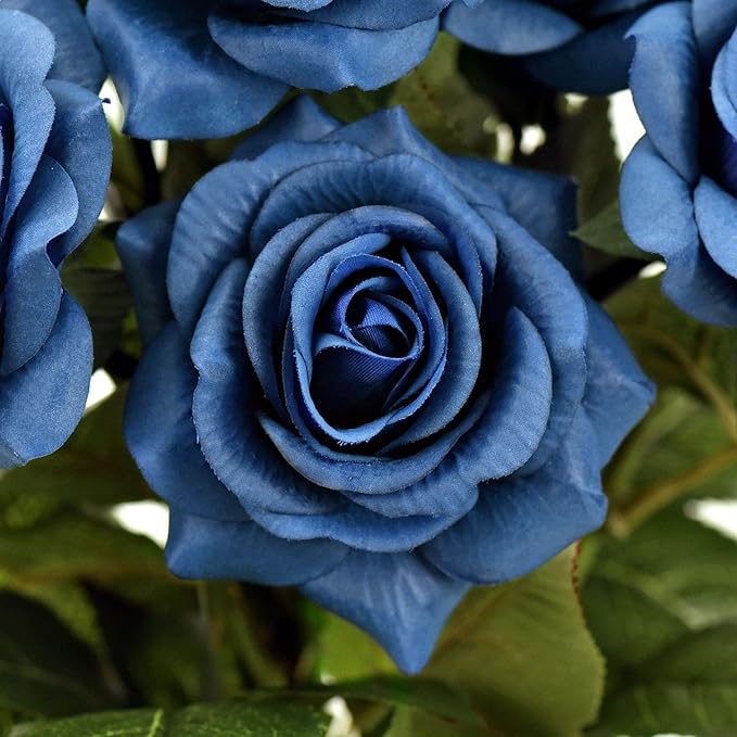 FiveSeasonStuff Silk Roses Artificial Flowers for Decoration, Home Decor Centerpiece for Tables, Wedding Bridal Bouquet of Flowers Real Touch Roses 12 Stems (Royal Blue)