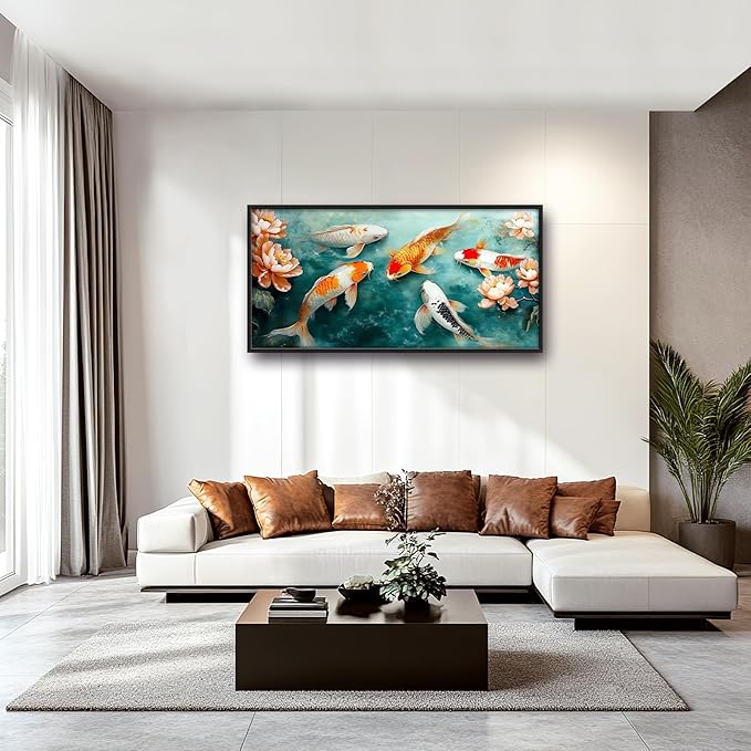 Carp Fish Large Wall Art Framed Japanese Wall Decor for Living Room Asian Fish Pictures Oversized Canvas Print Painting Modern Extra Large Framed Artwork for Bedroom Office Home Decor 60"x30"