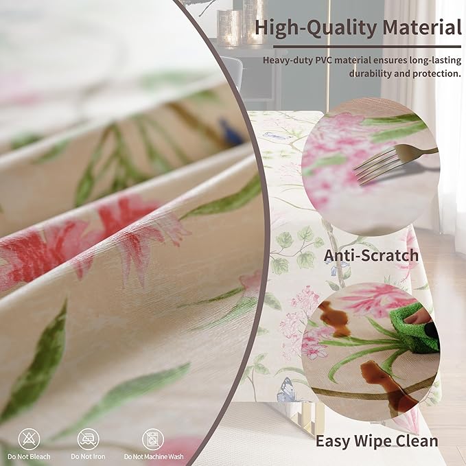 Rectangle Table Cloth,100% Waterproof Tablecloth Oil Proof Spill Proof Vinyl Table Cloth, Wipe Clean Plastic Table Cover for Dining, Camping, Indoor and Outdoor 54" x 102",Pink