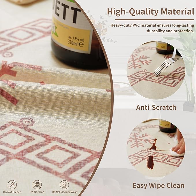Rectangle Table Cloth,100% Waterproof Tablecloth Oil Proof Spill Proof Vinyl Table Cloth, Wipe Clean Plastic Table Cover for Dining, Camping, Indoor and Outdoor 54" x 102",Snowflake