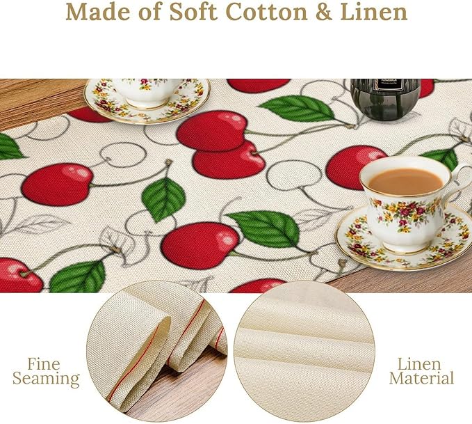 Red Cherry Table Runner,Spring Summer Fruit Tropical Birthday Party Decorations Dining Room Home Kitchen Table Decor 13 x 60In