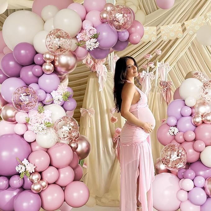 Dusty Purple Balloon Arch Kit, 152Pcs Dusty Pink White Sand Lavender Lilac Light Purple Champagne Gold Confetti Balloons for Baby Bridal Shower Wedding Engagement Birthday Party Decorations