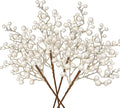 Hollyone 4 Pack Artificial Christmas Glitter Berries Stems, 19 Inch Fake White Holly Berry Picks with Ice Snow for Christmas Tree Wreath Floral Arrangements Holiday Home Vase DIY Crafts Decor