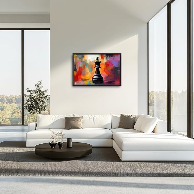 King Chess Large Wall Art Framed Colorful Wall Decor for Living Room Chess Pictures Oversized Canvas Print Painting Modern Extra Large Framed Artwork for Bedroom Office Home Decor 36"x24"