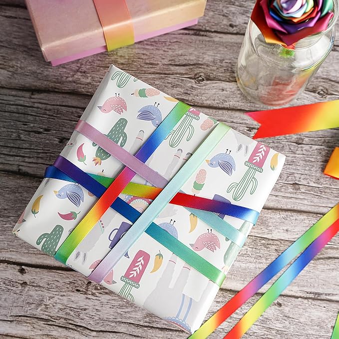 MEEDEE Rainbow Ribbon Rainbow Thin Satin Ribbon 3/8 inch Colored Ribbons for Crafts Gift Ribbons for Gift Wrapping Birthday Party Pride Party Wedding Decorating - 50 Yards