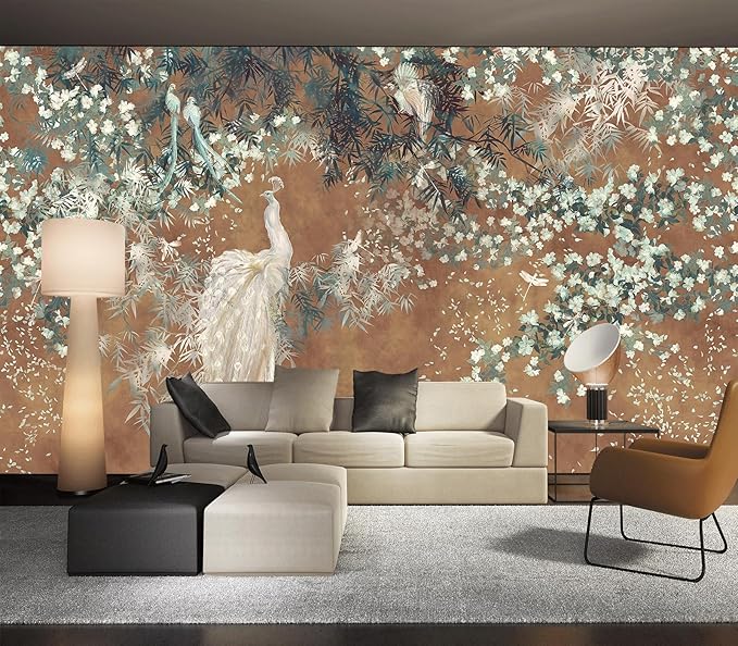Cliouar-Wall Mural Wallpaper for Bedroom Living Room White Peacock Peel and Stick 90" x 67"
