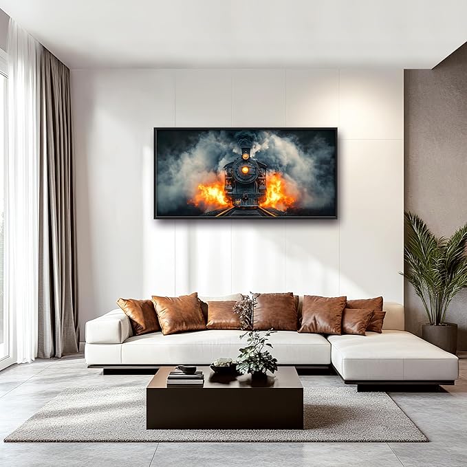Vintage Train Large Decor Wall Art Framed Pictures for Living Room, Old Locomotive Railway Oversized Canvas Print Painting Modern Extra Large Framed Artwork for Bedroom Office 60"x30"