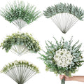 160Pcs Mixed Artificial Eucalyptus Stems and White Faux Flowers, Big Babys Breath and Eucalyptus Leaves Stems Bulk for DIY Wedding Bouquet Home Decor Floral Arrangement (Green 160Pcs)