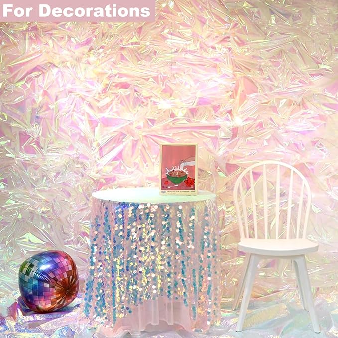 SYOGUA 82 Ft x 17 In Cellophane Roll Extra Wide Iridescent Cellophane Wrap Gift Baskets Wrapping Plastic for Basket, Treats, DIY Crafts, Birthday Gifts