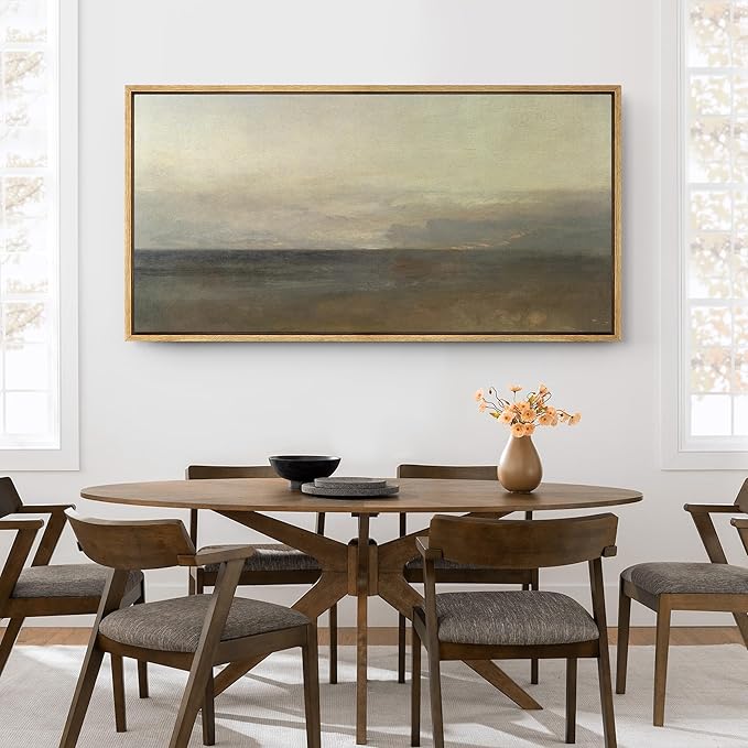 SIGNFORD Extra Large Framed Canvas Print Wall Art Misty Seashore at Dusk Peaceful Beach Landscape Illustrations Modern Art Relax/Calm Warm for Living Room, Bedroom, Office - 60"x30"