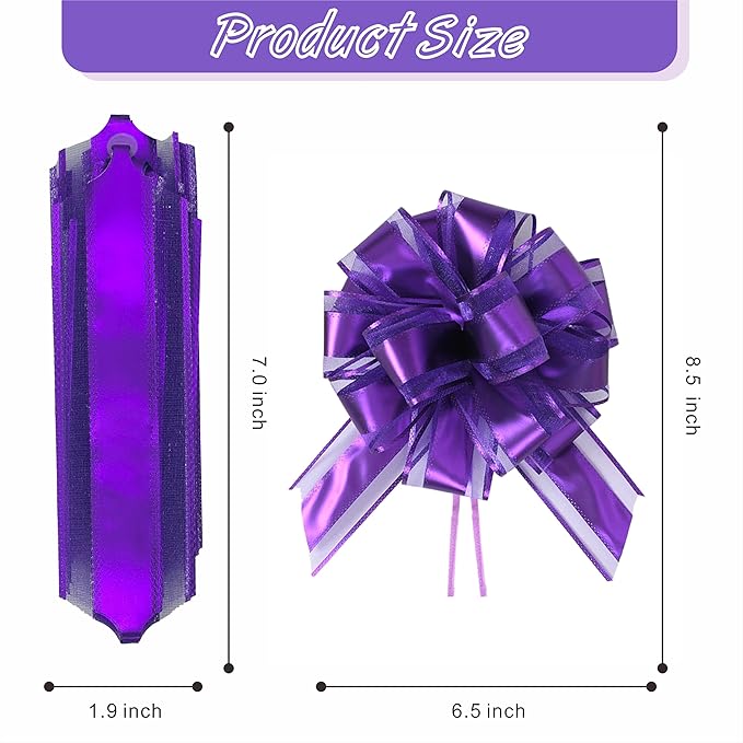 10-Pack Amethyst Color Pull Bows for Gift Wrapping - 6 Inch Reusable Ribbon Bows, Large Instant Floral Decor Bows for Wedding, Christmas, Birthday Decor, Gift Basket & Party Decorations