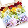 Artificial Flower Box Set Silk Fake Flowers DIY Center Cake Decoration Wedding Bouquet Corsage Home Decor Outdoor Decor Gift (Small Rainbow Flower)