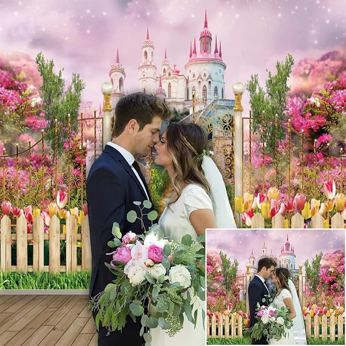 10x8ft Fantasy Castle Wonderland Backdrop Flower Garden Sweet Princess Birthday Party Photography Backdrop Girls Portrait Banner Baby Shower Kids Birthday Party Decorations