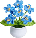Knitting Crochet Flowers Cute Blue Handmade Forget Me Not Flower Plants Gift for Women Teacher's Day Birthday Anniversary Valentines Christmas Decor for Dashboard Home Office Desk Accessories