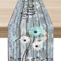 Daisy Floral Table Runner, Rustic Seasonal Spring Wild Flower Rustic Blue Wood Farmhouse Table Center Decor for Family Kitchen Farmhouse Holiday Party Table Decorations Indoor Outdoor 13x90 inch